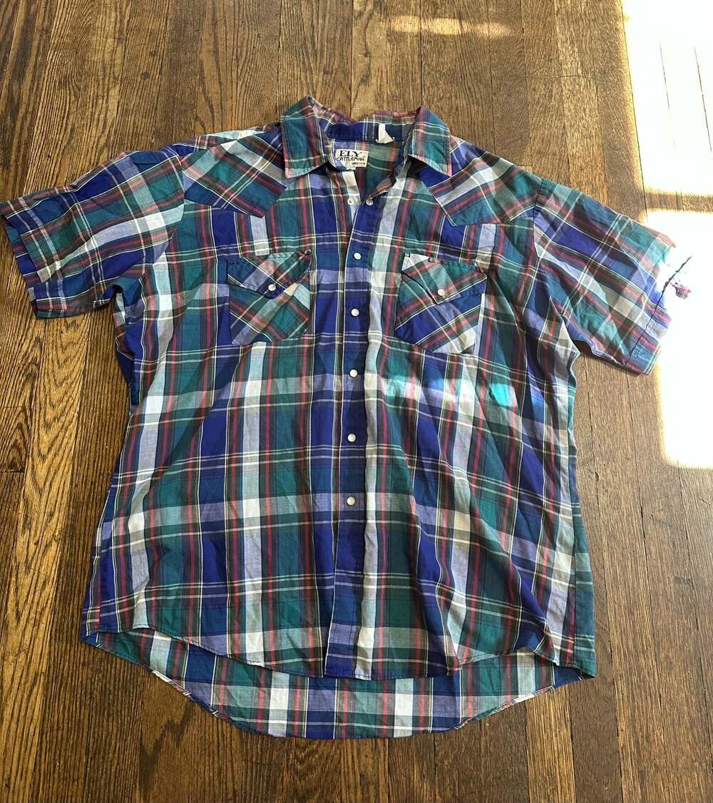 Ely Cattleman Men's Short Sleeve Plaid Western Pearl Snap Shirt XL